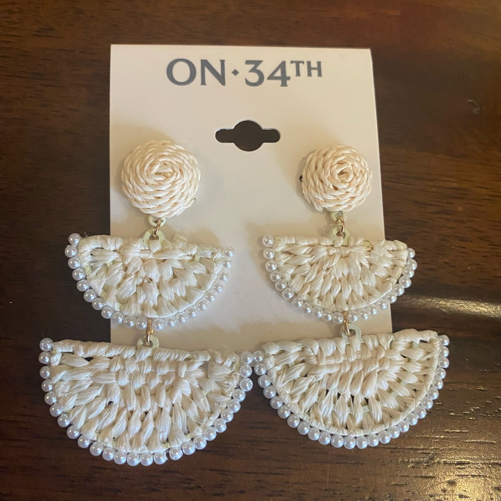 On•34th White Woven Earrings